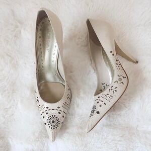 y2k bcbgirls cream pointed toe heels laser cut size 8.5
